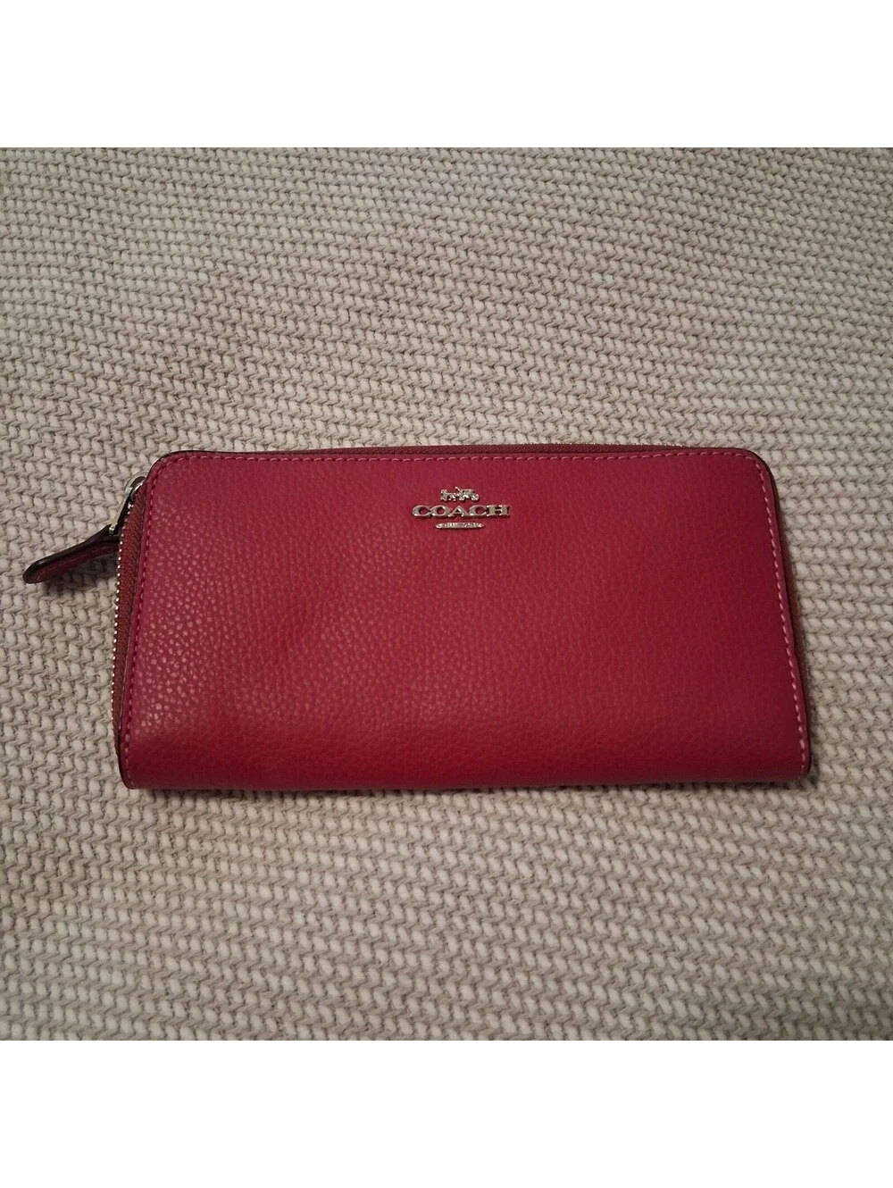 Coach Leather Accordion Zip Around Long Wallet Pink Magenta Silver Hardware